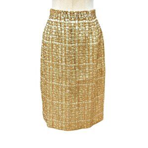 Rickie Freeman TERI JON Lame Skirt Size 10P Gold Metallic Party Glam Futuristic